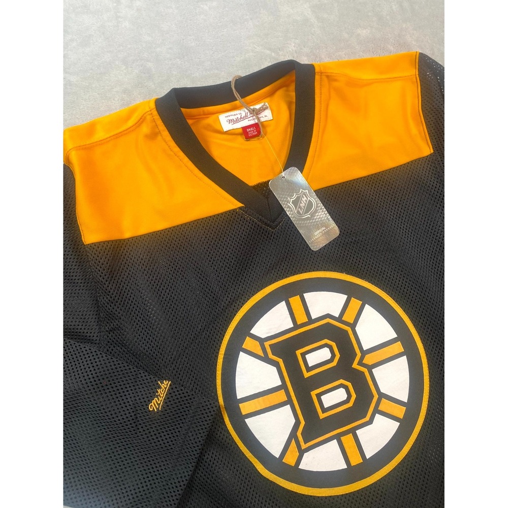 Mitchell & Ness Boston Bruins Ice Hockey Mesh Jersey Mens Small Black Yellow NWT